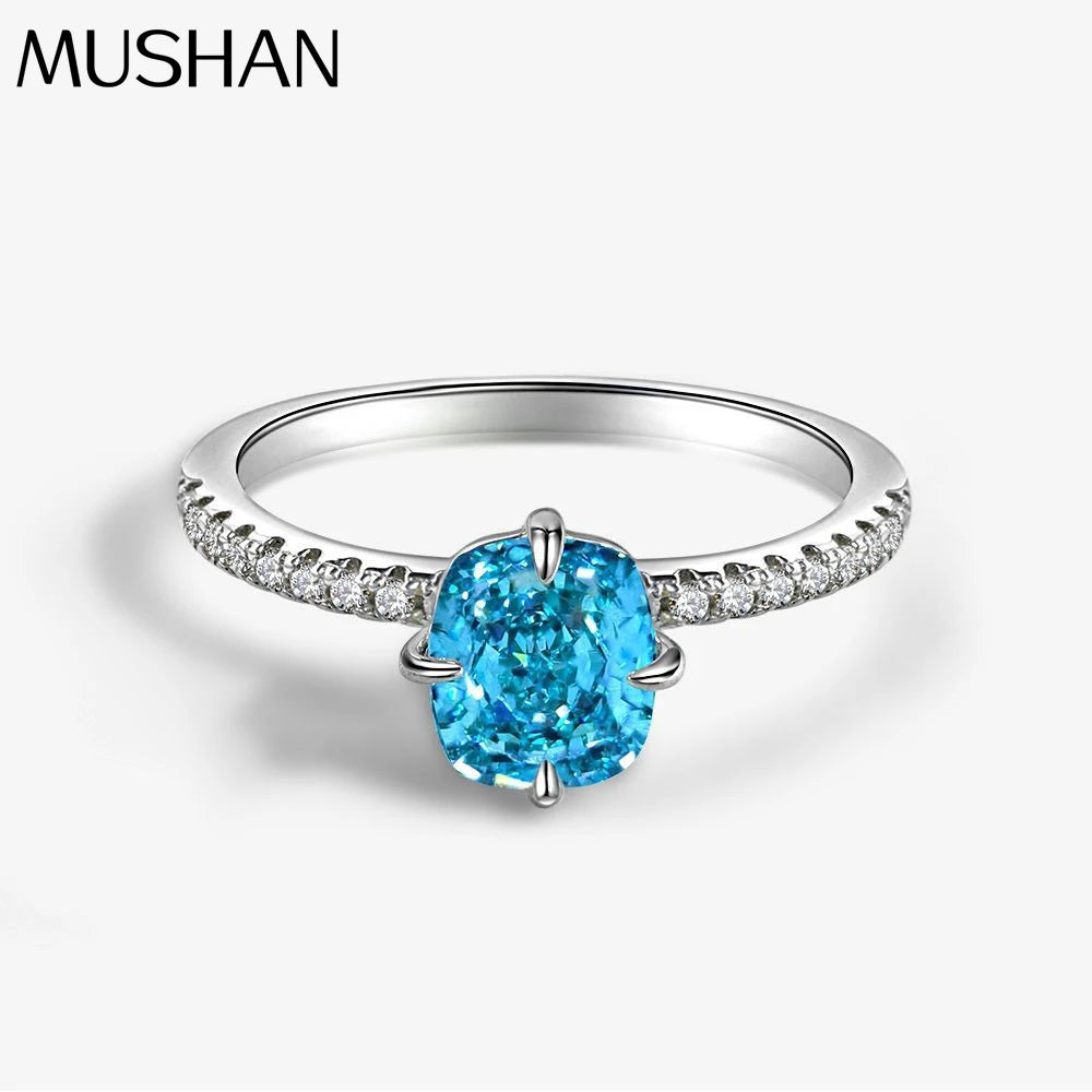 MuShan Jewelry Factory 925 Silver Ring 1.5 Carat Cushion Shaped 6.5*7.5 High Carbon Diamond European and American Women Ring