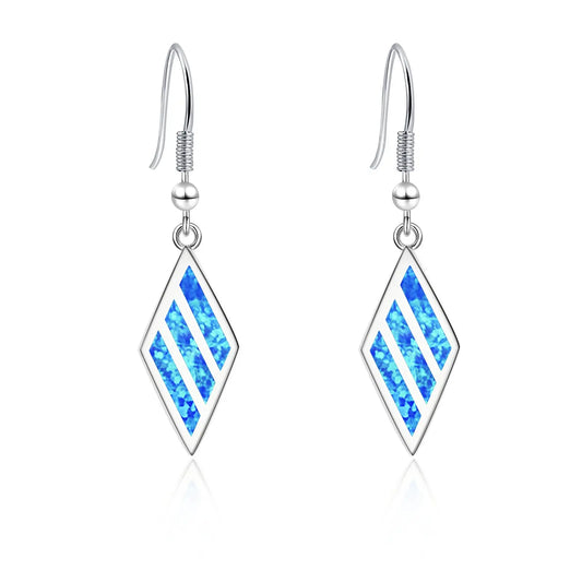 Geometric Opal Drop Earrings - Blue Fire Opal Solitaire & CZ Accent Design | Elegant Formal Jewelry Bulk Gifts