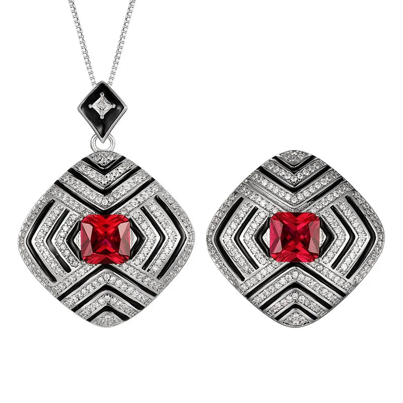 REDheart Copper Inlaid Zircon 18K Gold Plated Open Ring Retro Red Corundum Dripping Oil Black Personality Suit Women's Necklace