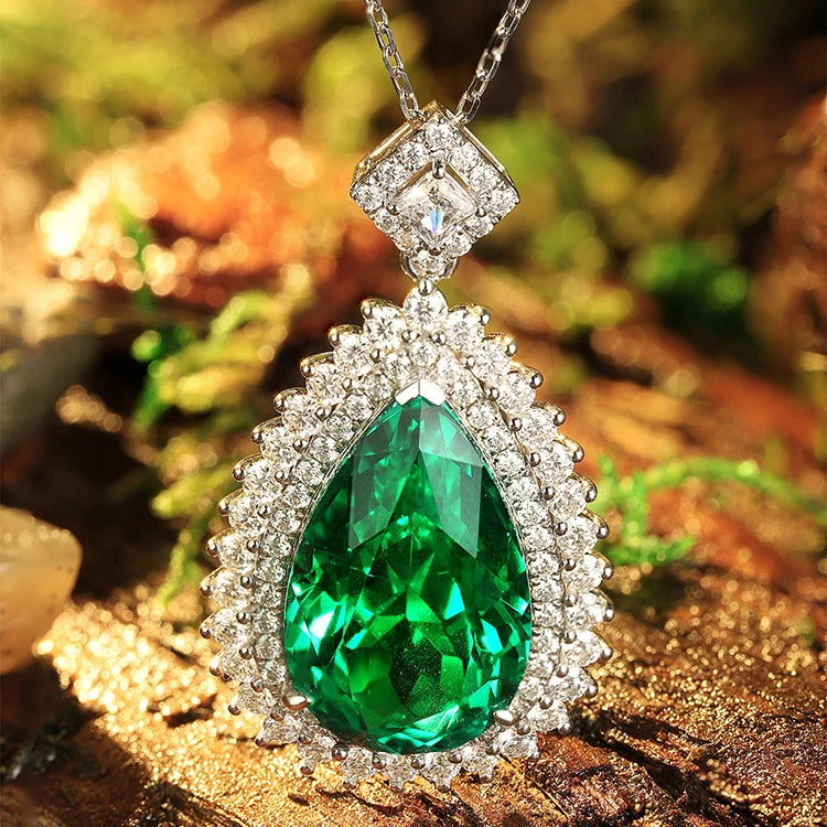 Gemfiori Light Luxury 40+5cm Adjustable 14kt 18k Solid Gold Emerald Gemstones Teardrop Necklace
