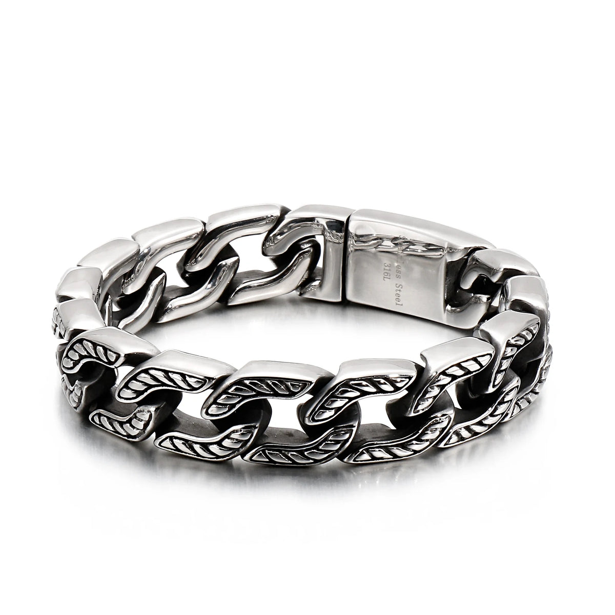 VIKING Mens Steam Punk Skull Skeleton Curb Chain Bracelet – Silver Stainless Steel