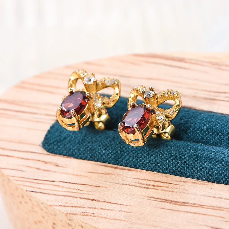 Gioiellieri Elegant Natural Garnet Stud Earrings, Gift Box Packed, Perfect Women's Day/Christmas Gift