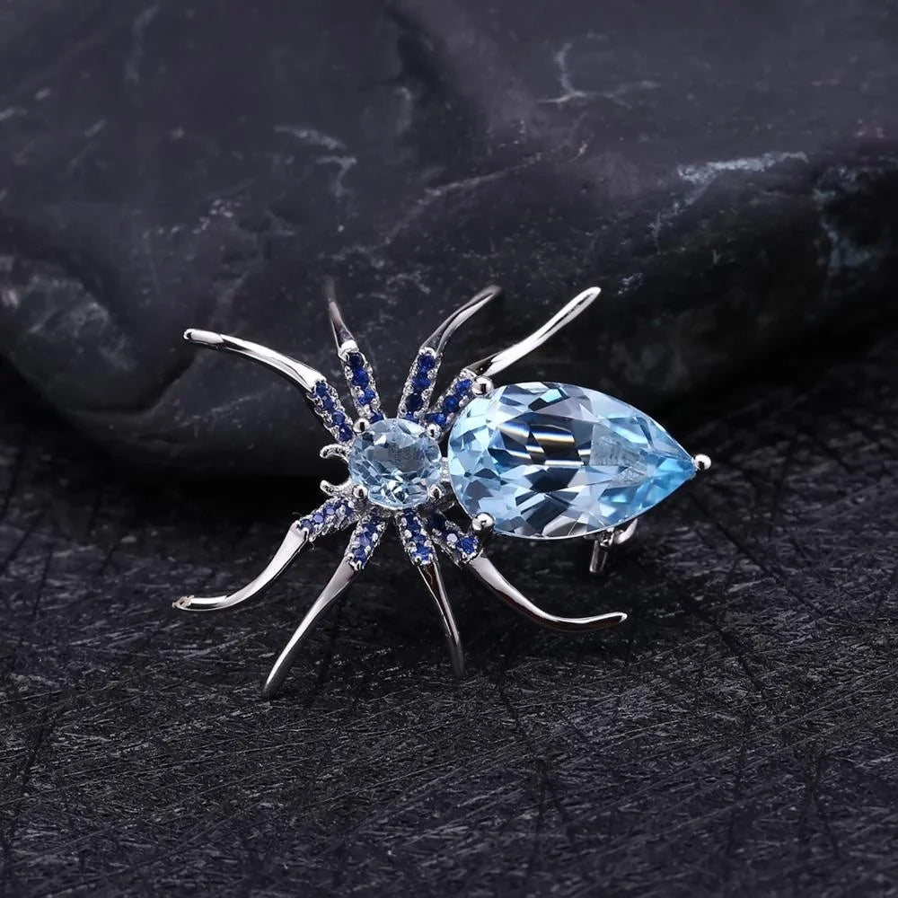 ArtistA C5210 Abiding Custom Natural Gemstones Amethyst Garnet Smoky Quartz Topaz 925 Sterling Silver Insect Spider Brooch Pin
