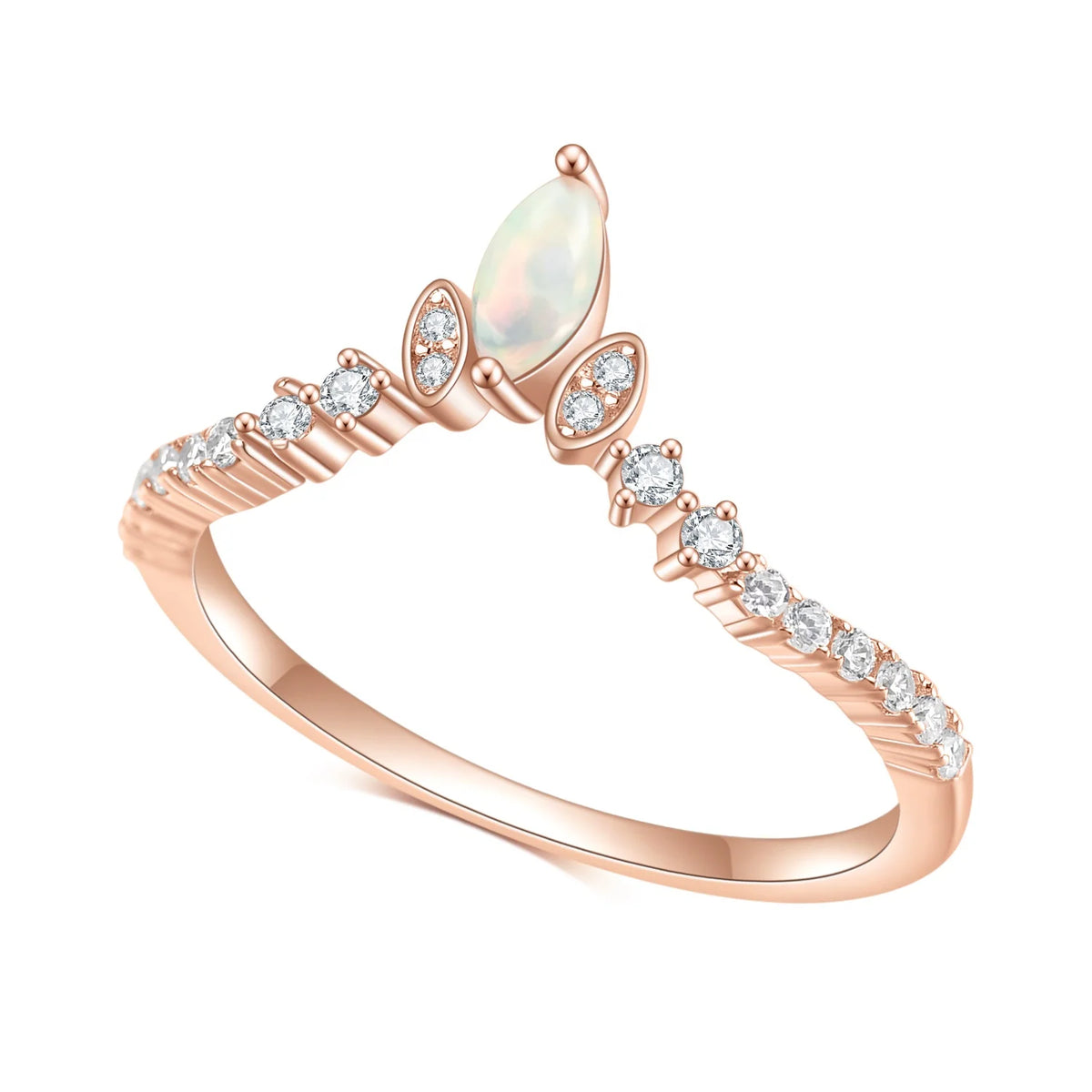 Gemfiori Abiding Factory Price Rose Gold Plated Stackable 925 Sterling Silver Curved Natural Stone African Ethiopian Opal Rings Bands