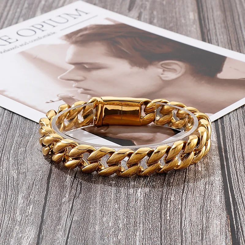 KALEN Hip-hop Stainless Steel Fashion Jewelry Bracelets Cuban Style Links Bracelet for Men