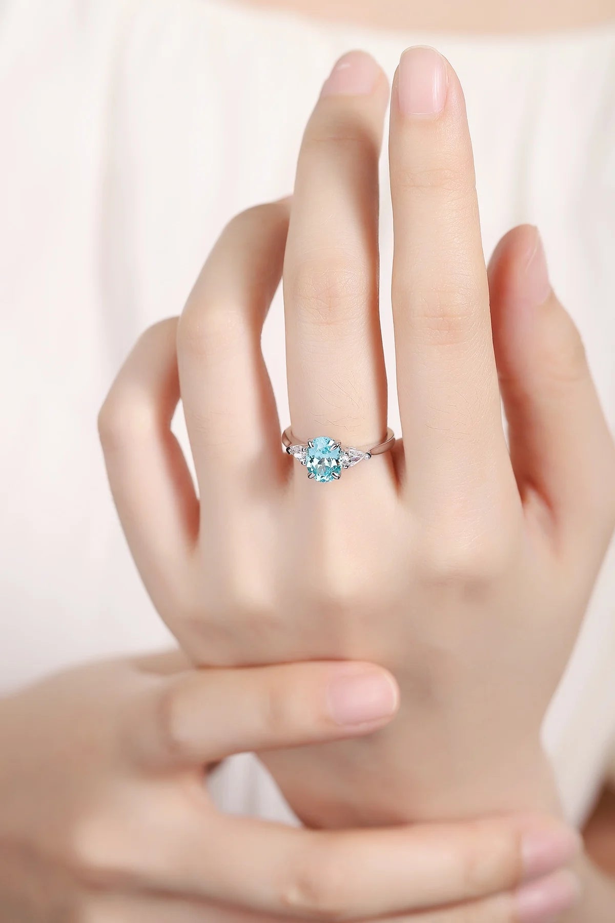 Gemfiori Anster Lab Made Diamonds and Ring S925 Sterling Silver Oval Cut Lab Created Paraiba Women Ring