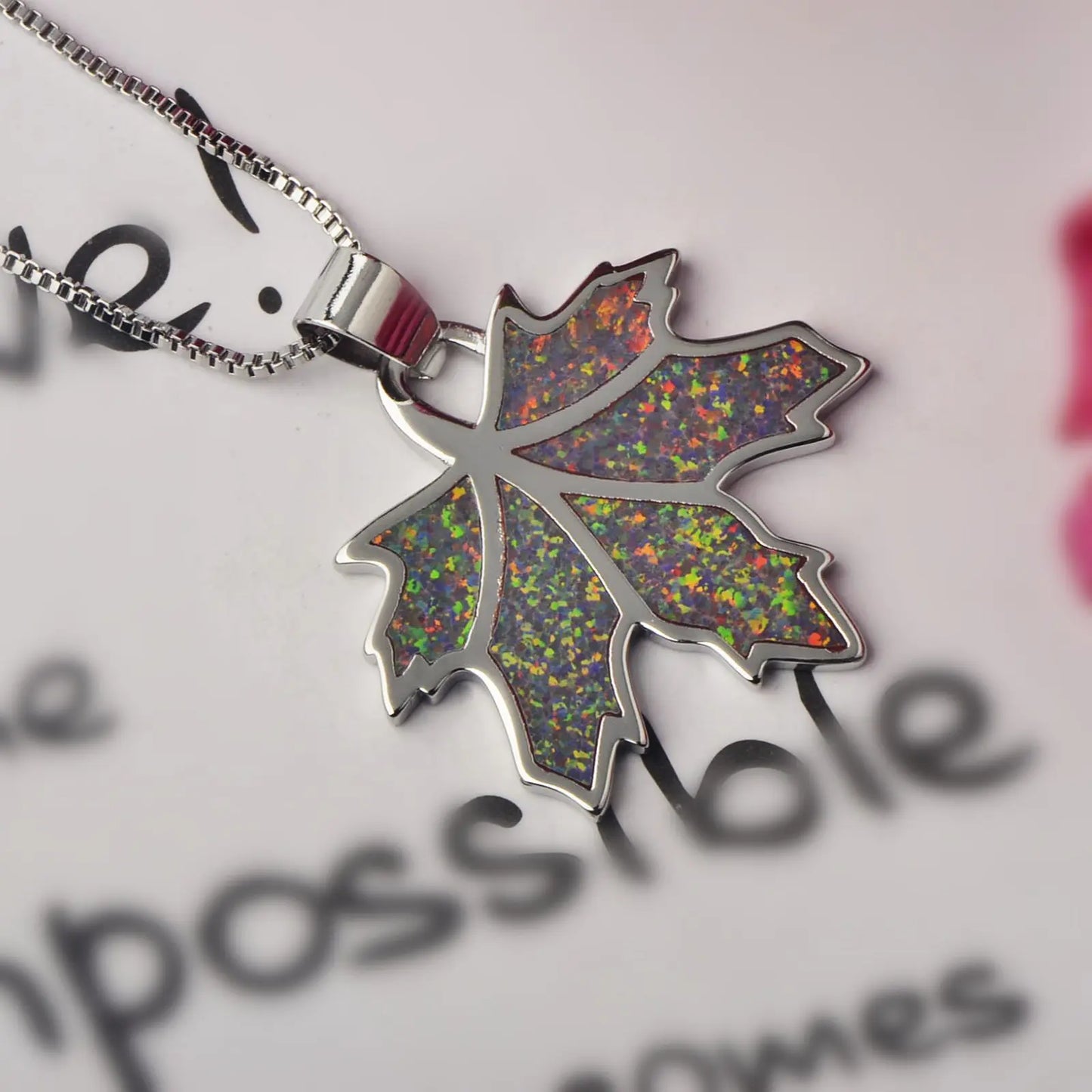 Aobao Leaf Tree Silver Plated Copper Alloy Minimalist Geometric Opal Lab Created Lariat Necklace for Women