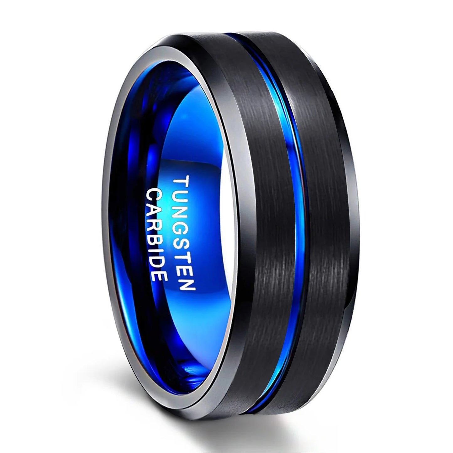 OAHLAN 8mm Black Gold Plated Tungsten Carbide Rings Blue Line Inlay Men Women Wedding Band Fashion Jewelry Customized Engraving