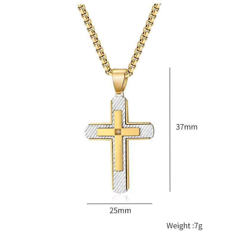 Hip Hop Twill Religious Cross Anti Non Tarnish WaterProof Pvd Stainless Steel Fashion Jewelry Pendant Necklace for Men Wholesale