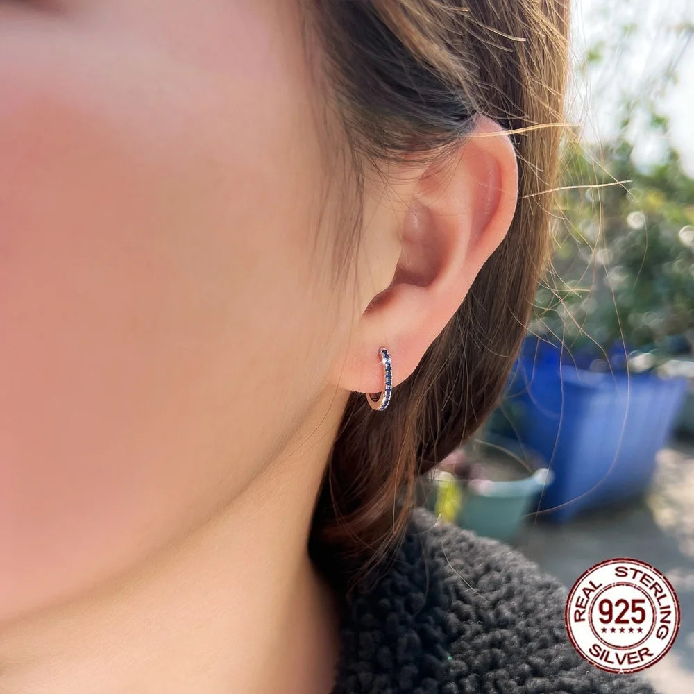 S&S 925 Sterling Silver 14mm CZ Huggie Hoop Earrings – Green, Blue & Turquoise – Collection