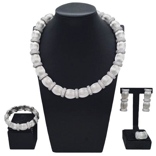 Zhuerrui's Latest Dubai Silver Jewelry Set High Quality American Diamond Sparkling Charming Noble Bridal Necklace