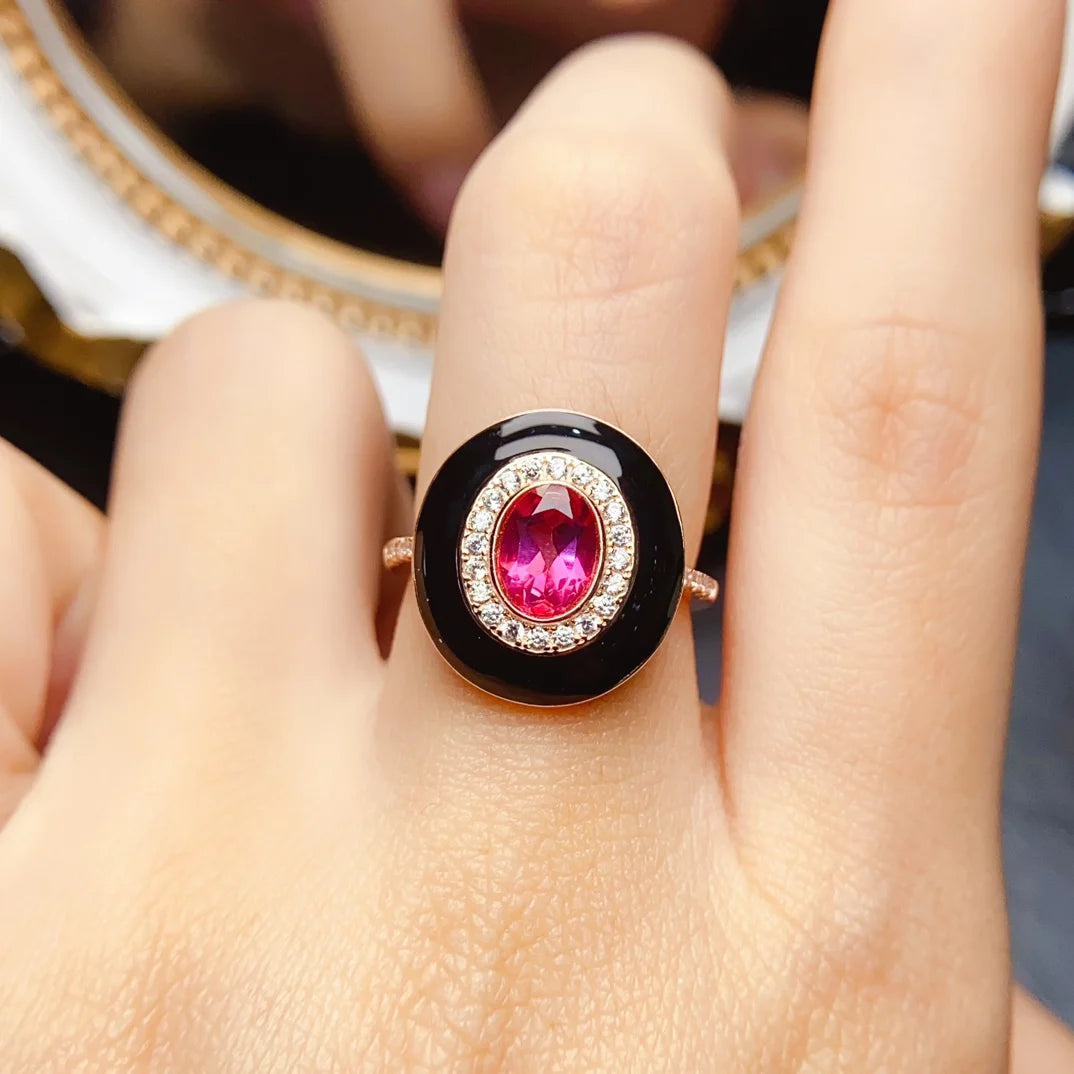 S&S 925 Silver Natural Pink Topaz Ring | Bezel Set Gemstone | Rhodium-Plated | Elegant Gift