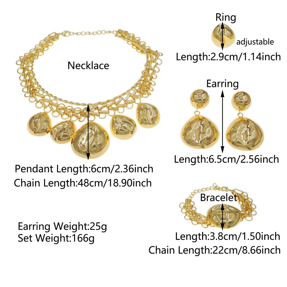 Luxury Brazilian Gold Jewelry Set Necklace Bracelet Earrings Ring Four-Piece Sets Leaves Water Droplets Wedding Jewellery Set