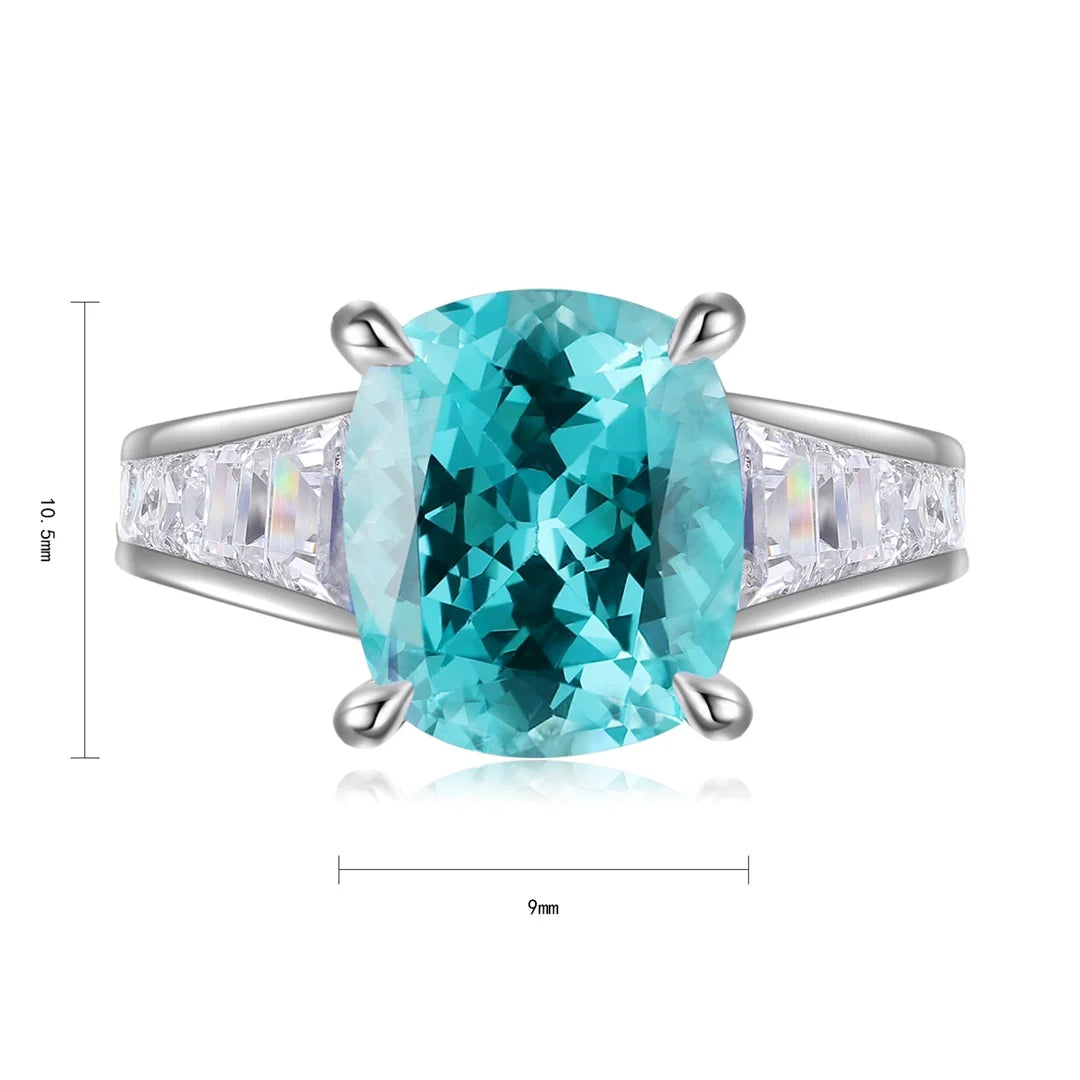 Gemfiori Vintage Lab Grown Paraiba S925 Sterling Silver Engagement Rings for Women Custom Design Wedding & Party Gift