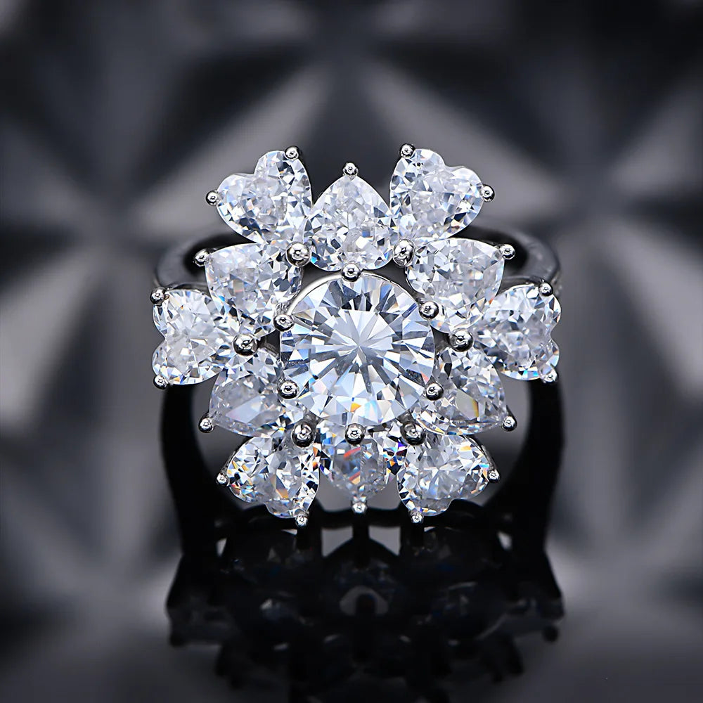 MuShan Jewelry Factory Bright Cut 8mm Paraiba High Carbon Diamond Ring for Women 925 Sterling Silver Ring