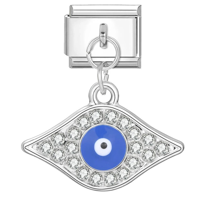 FASHIONISTA Evil Eyes Series Hot Selling Italian Charm Bracelets Geometric Trendy Stainless Steel Zircon Rhodium Plated Unisex