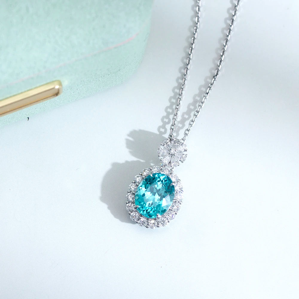 Custom Fine Jewelry MSN-836 18K White Gold Necklace Chain 8x10mm Oval Shape Lab Grown Gemstone Necklace