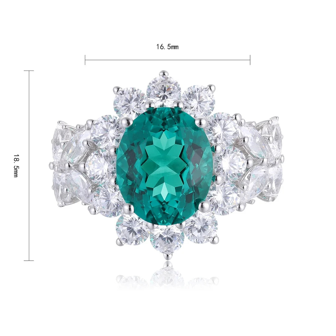 Gemfiori Jewelry Trendy High Quality S925 Silver Cultivated Emerald Ring Unisex Engagement Ring for Wedding Party or Gift