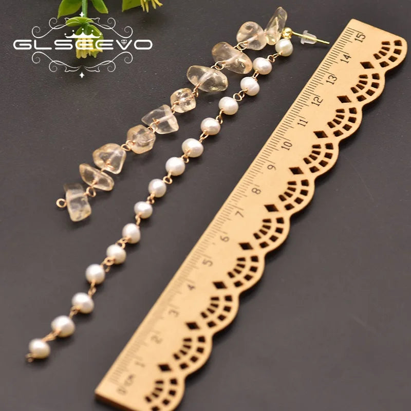 Natural Fresh Water White Pear Long Tassels Earring for Women Wedding Gift Fine Jewelry