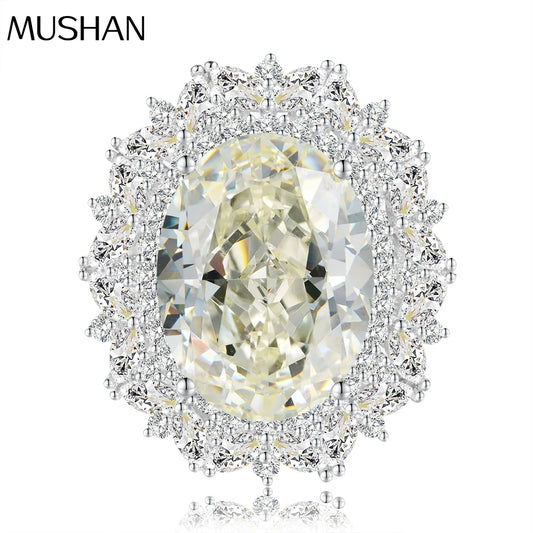 MuShan Jewelry Factory 23 Carat Ice Flower Cut 12 16mm White High Carbon Diamond 925 Sterling Silver Platinum Plated Luxury Ring