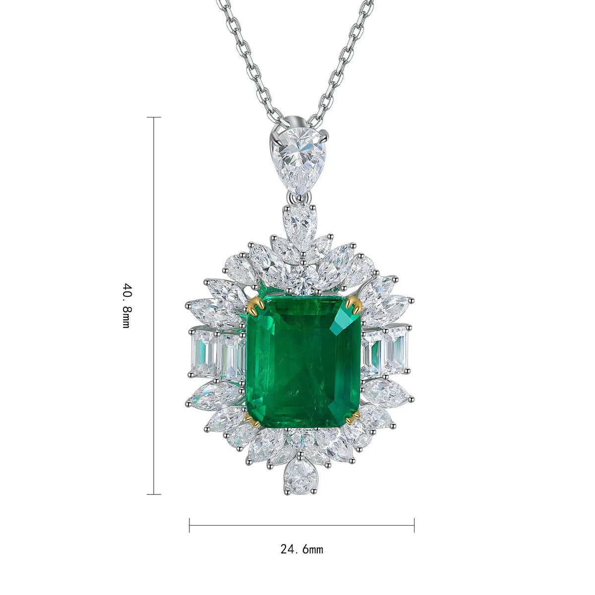 Gemfiori Anster 925 Sterling Silver High-quality Cultivated Emerald Necklace - Suitable for Parties or As a Gift