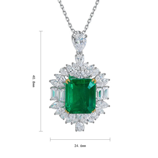 Gemfiori Anster 925 Sterling Silver High-quality Cultivated Emerald Necklace - Suitable for Parties or As a Gift