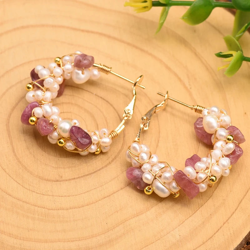 Natural Fresh Water Pearl Hoop Earrings for Women 925 Sterling Silver Colorful Tassel Drop Earrings