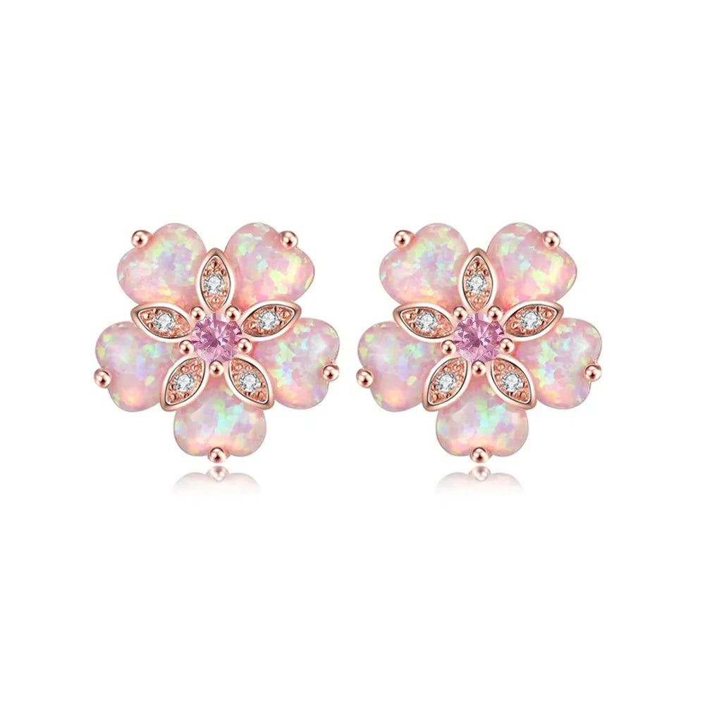Viral White Flower Stud Earrings 5 Petal Design Cute Ladies Silver Plated Brass Christian Gift Jewelry
