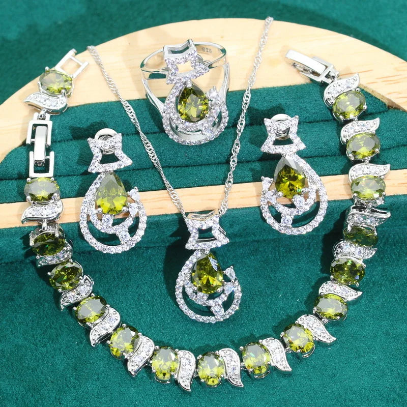 XOTICA Blue Zircon 925 Silver Bridal Jewelry Set for Women Earrings Necklace Pendant Ring Bracelet for Wedding Party Birthday Gifts