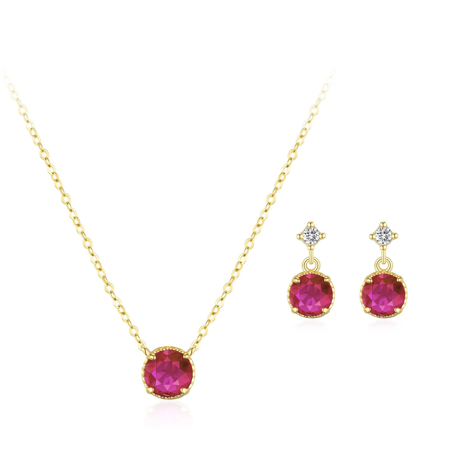 Wholesale 925 Sterling Silver Simple Retro Rose Red Necklace Earrings Small Niche Luxury Gold Jewelry Set Gift Set