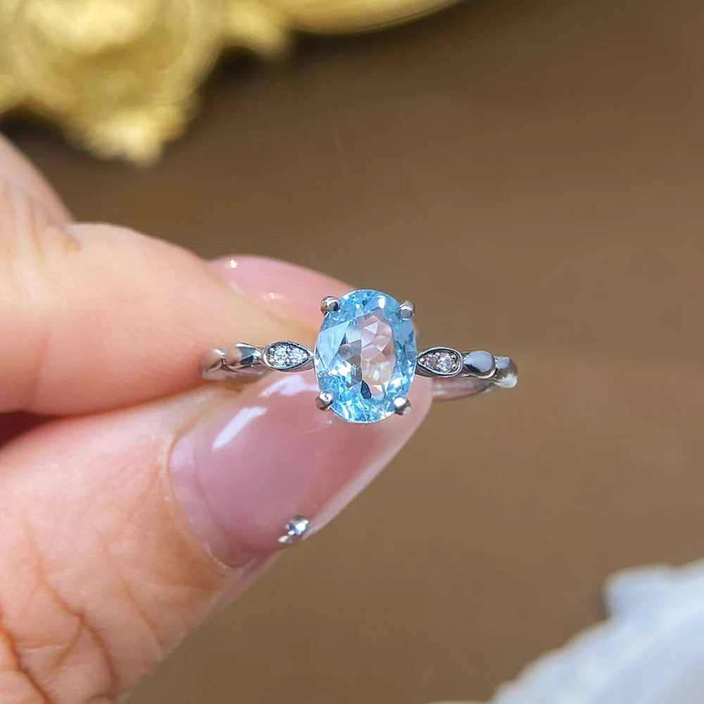 Gioiellieri Natural Aquamarine Luxury Ring 925 Sterling Silver Gemstone for Women
