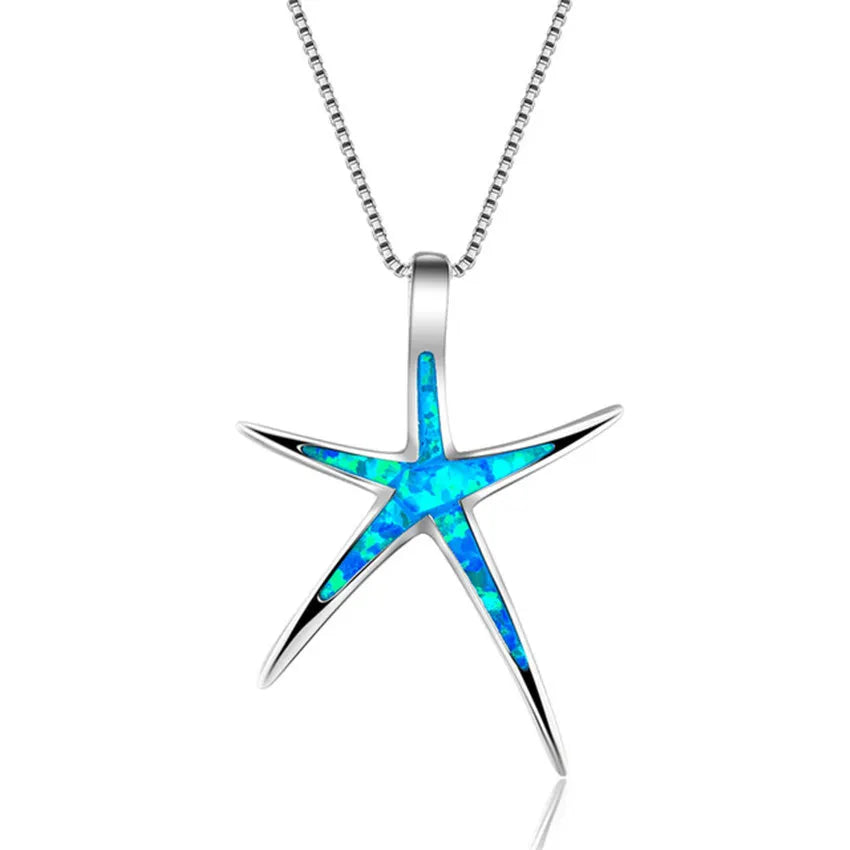 Minimalist Blue Opal Starfish Pendant Necklace - Summer Essential For Women