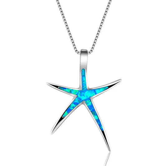Minimalist Blue Opal Starfish Pendant Necklace - Summer Essential For Women