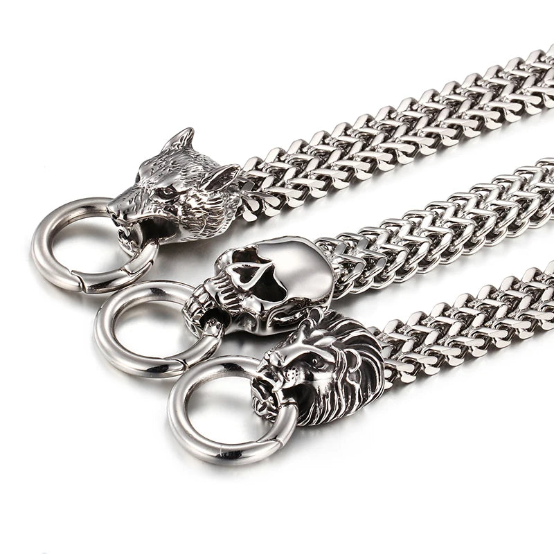 KALEN Pulsera Hombre Sterling Silver Bracelet Wolf Skull Bracelets Men Charm Stainless Steel Bracelet