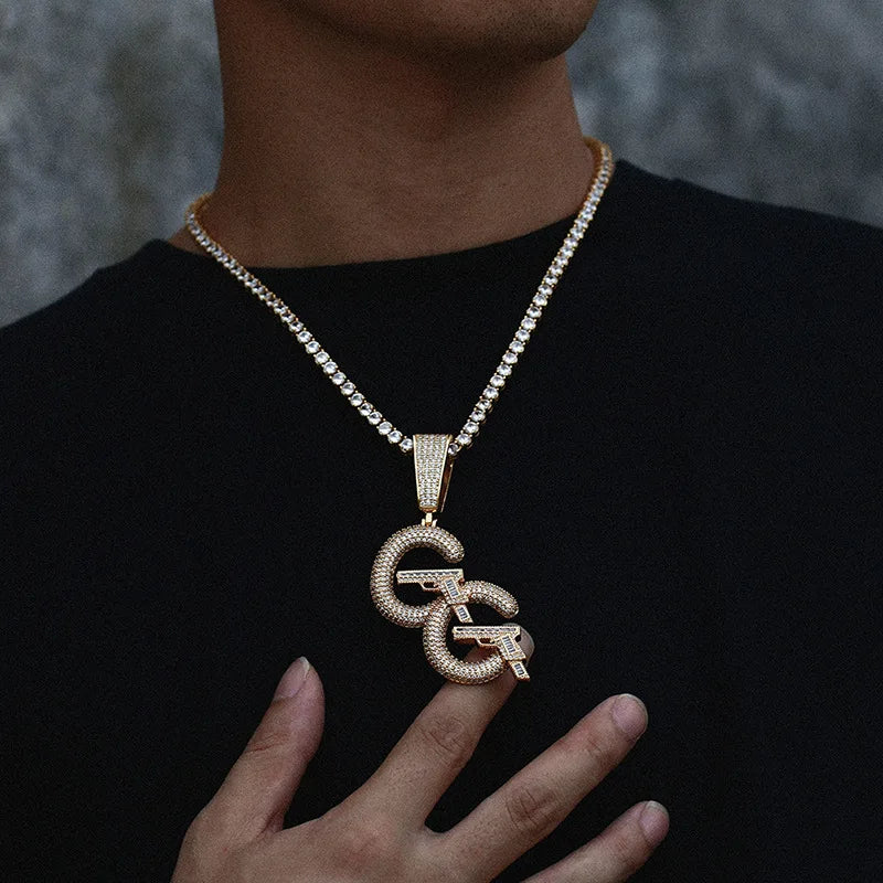 BiG-BOSS Hot-selling New Innovative Double GG Pistol Pendant Micro-set Full Moissanite Luxury Hip-hop Trendy Silver Brand Necklace Unisex
