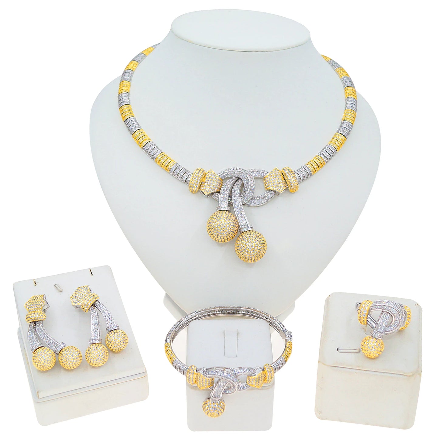 Zhuerrui Luxury American Diamond Jewelry Set for Women 5A Zirconia Gold Plated Copper No Tarnish Wedding Banquet Gift HZ25009220