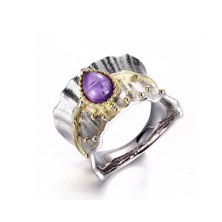 Special Big Amethyst Stone 925 Sterling Silver Ring with White Rhodium Plated
