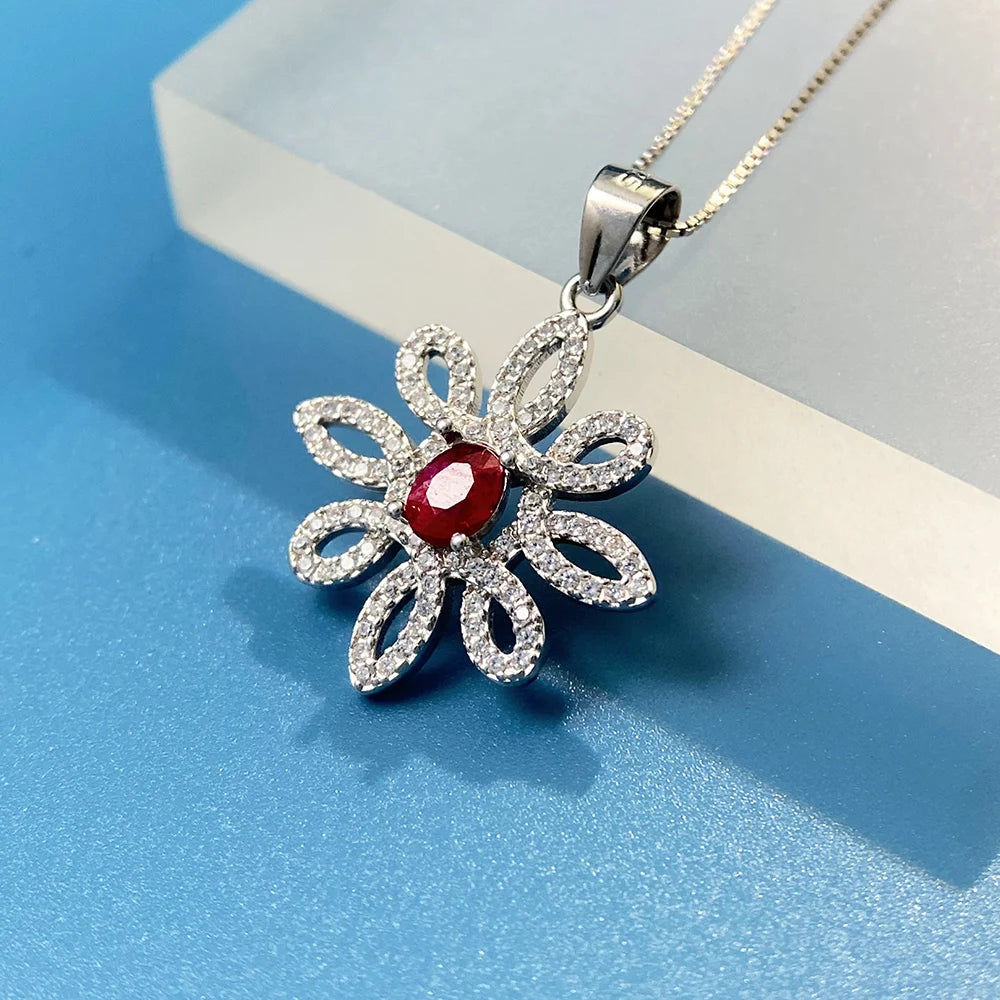 Gioiellieri July Birthstone Ruby Pendant with 925 Sterling Silver for Women Natural Red Gemstone Fine Jewelry Fashion Accessory Elegant Gift