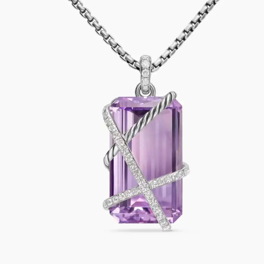 Gemfiori DY High-Quality Silver-Plated Diamond-Embellished Necklace, Colored Gemstone Necklace. Jewelry .