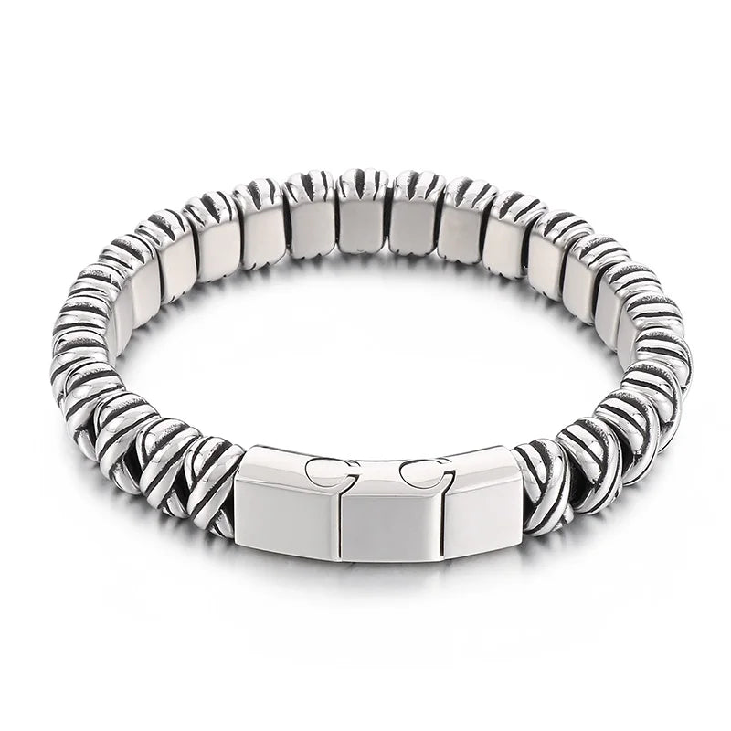 REBEL 225mm Fashion Cowhide Leather&Stainless Steel Wrapping Bandage Links Bracelet