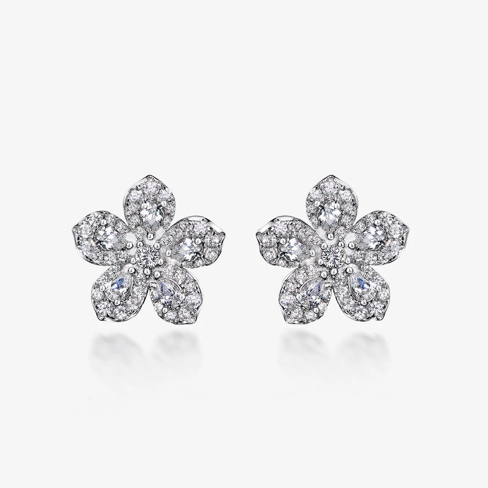 MUSHAN Jewelry Factory New S925 Water Drop 2*3 Earrings for Women Simple Korean Style Floral Zirconia Stud Earrings Cross Border
