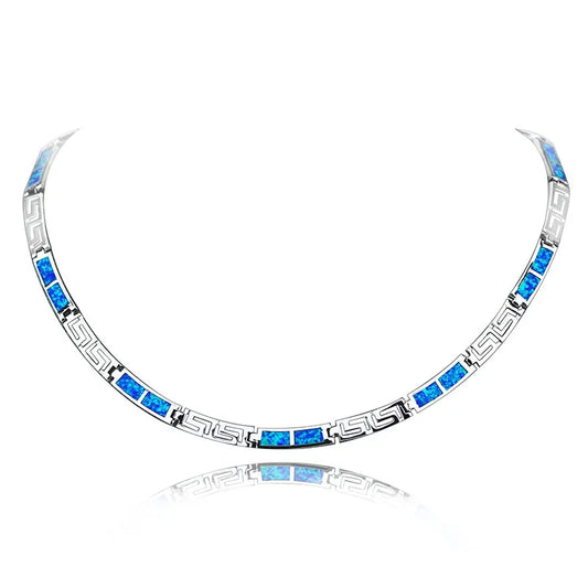 Minimalist Square Blue Natural Opal Gold Plated Unisex Necklace-Trendy Link Chain for Daily & Party Wear Anniversary Occasion