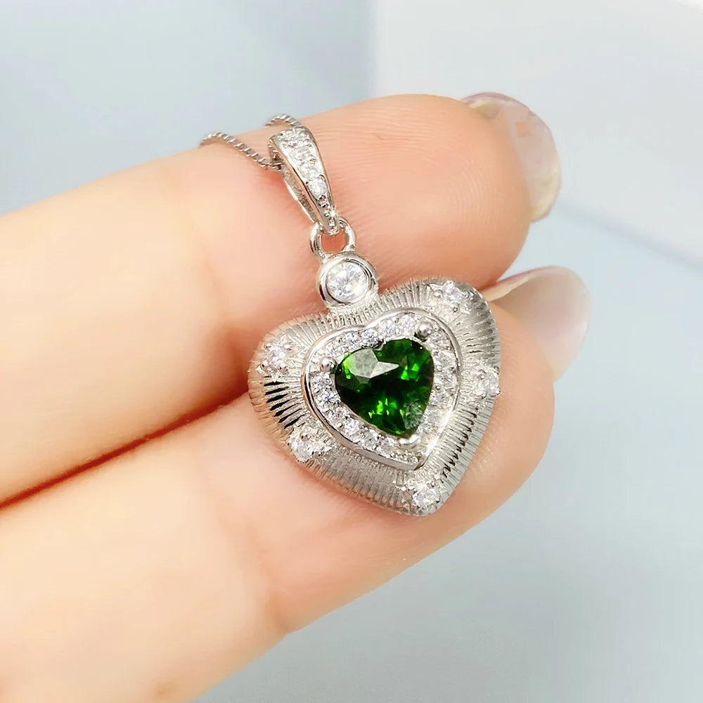 Gioiellieri Natural Chrome Diopside Pendant with S925 Sterling Silver for Women Elegant Green Gemstone Necklace Fine Jewelry Anniversary