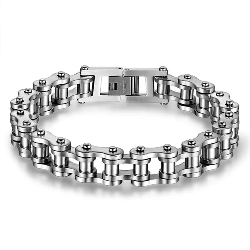 REBEL Punk Stainless Steel Motorcycle Bike Chain Bracelet for Men