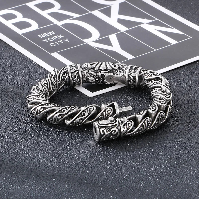 KALEN 220mm Men Vintage Medieval Style Stainless Steel Links Bracelet