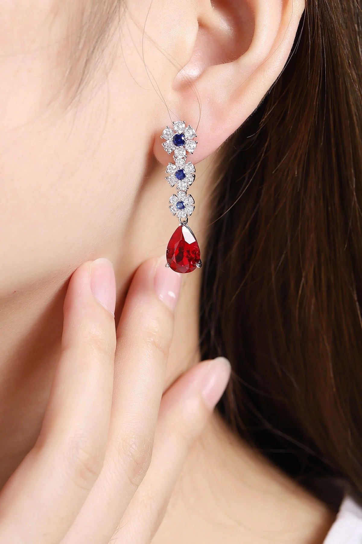 Gemfiori Anster High Quality S925 Lab Grown Ruby Earring Stud Dainty Gemstone Stud Earrings for Women Daily Wear Gift