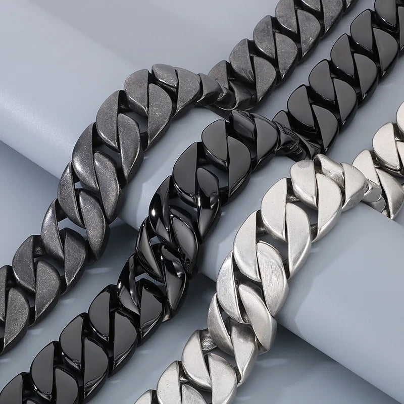 REBEL 31mm 30in Cuban 316l Stainless Steel Men Bracelet Chain Choker Waterproof Chain Necklace Set for Men Fashion Exaggerated Jewelry