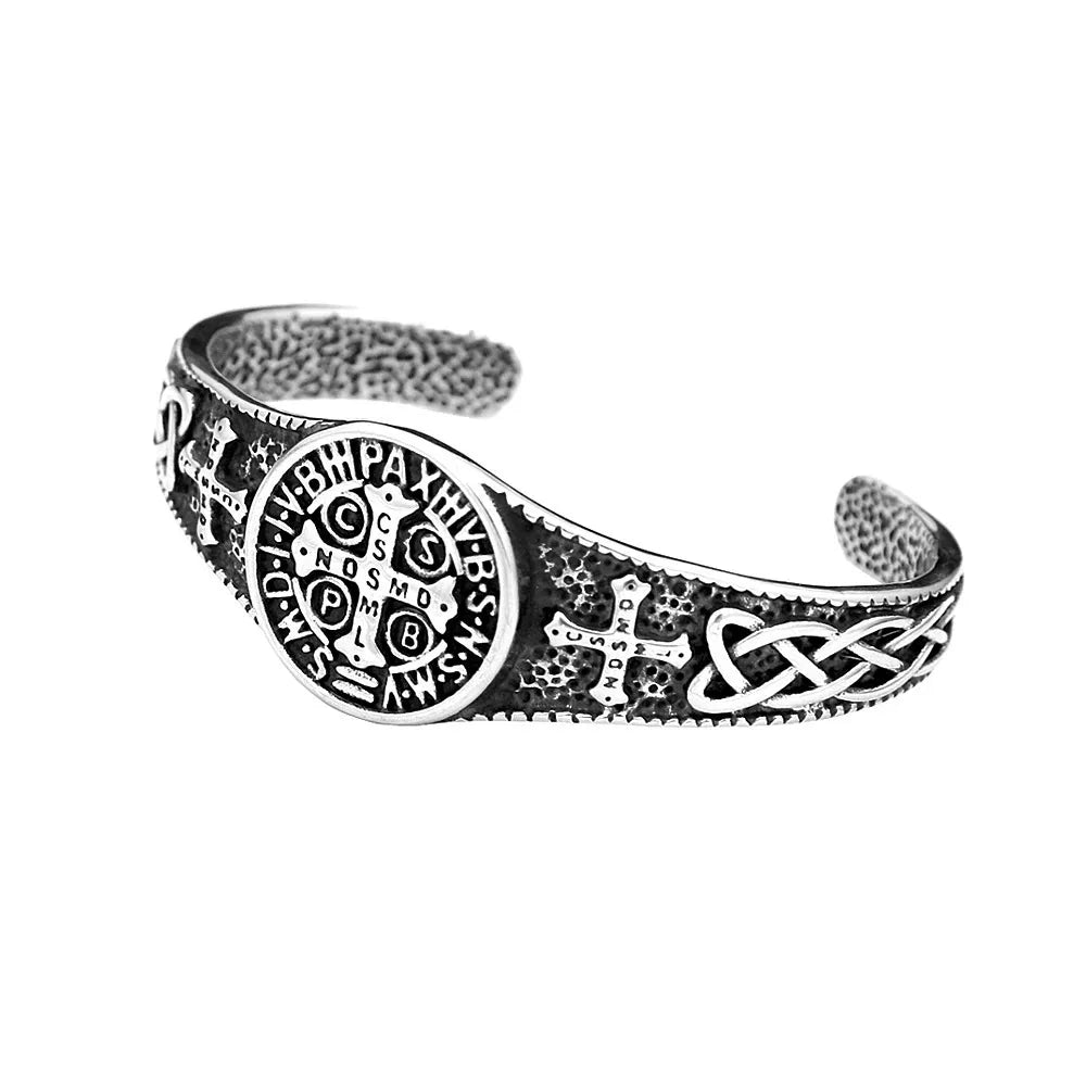 REBEL VIKING Valknut Celtic Knot Rune Cuff Bangle – Stainless Steel