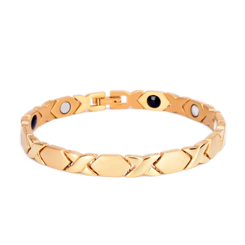 Pure Titanium Steel Magnetic Therapy Silver Energy Bracelet with Far Infrared Negative Ions for Gift Wedding Anniversary Party