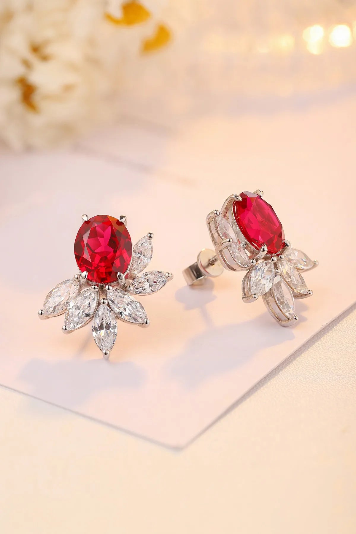Gemfiori Anster High Quality S925 Lab Grown Ruby Earring Stud Dainty Gemstone Stud Earrings for Women Daily Wear Gift